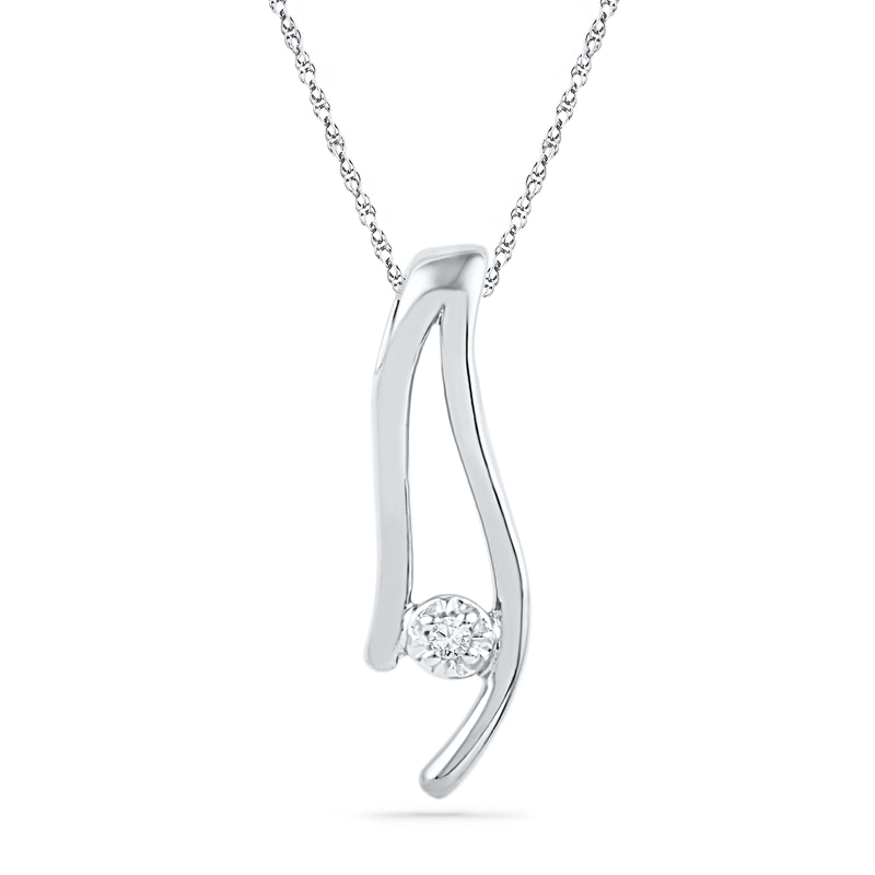 Diamond Accent Abstract Ribbon Pendant in 10K White Gold|Peoples Jewellers