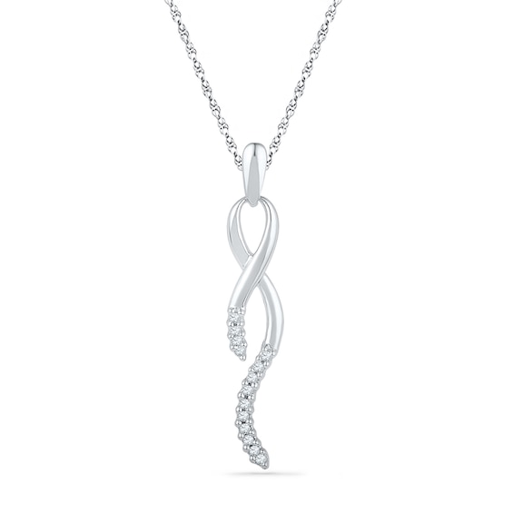 Diamond Accent Ribbon Pendant in 10K White Gold