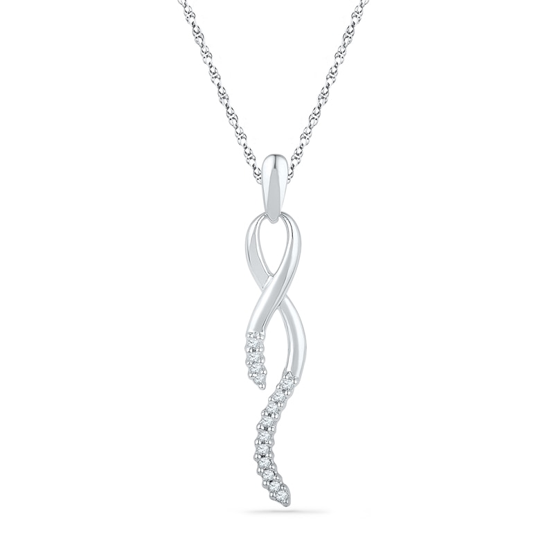 Diamond Accent Ribbon Pendant in 10K White Gold|Peoples Jewellers