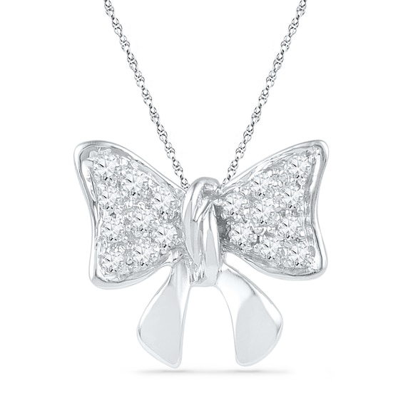 0.10 CT. T.W. Diamond Bow Pendant in 10K White Gold