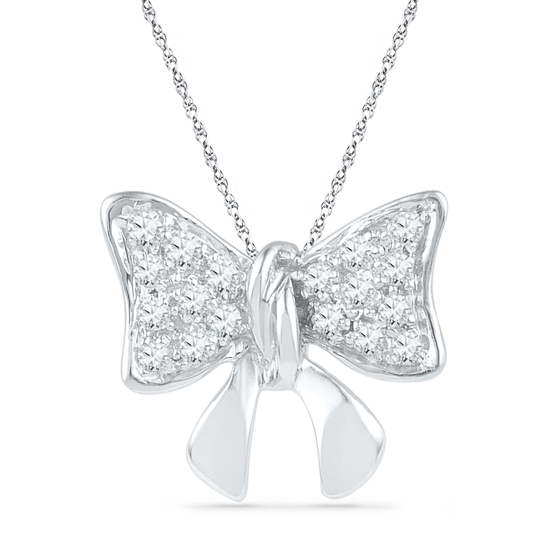 0.10 CT. T.W. Diamond Bow Pendant in 10K White Gold|Peoples Jewellers