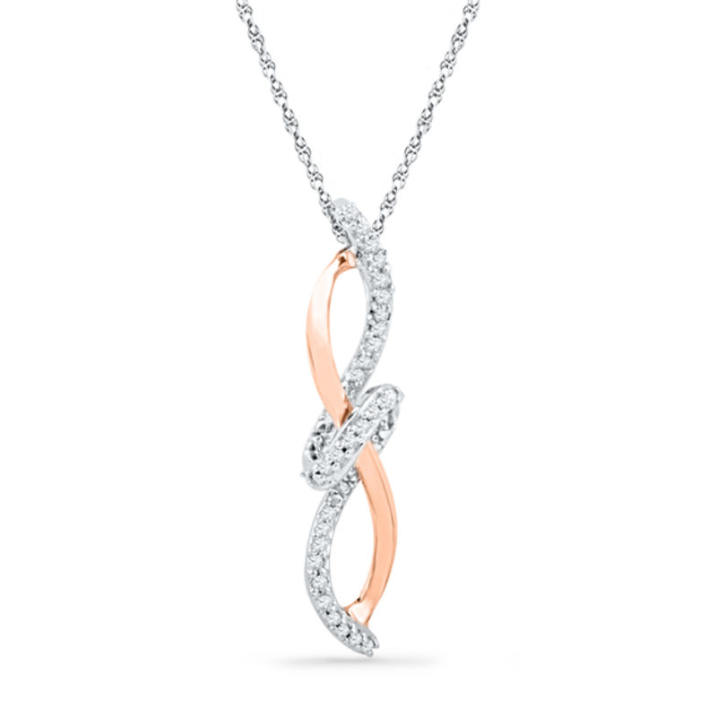 0.10 CT. T.W. Diamond Infinity with Knot Pendant in Sterling Silver and 10K Rose Gold