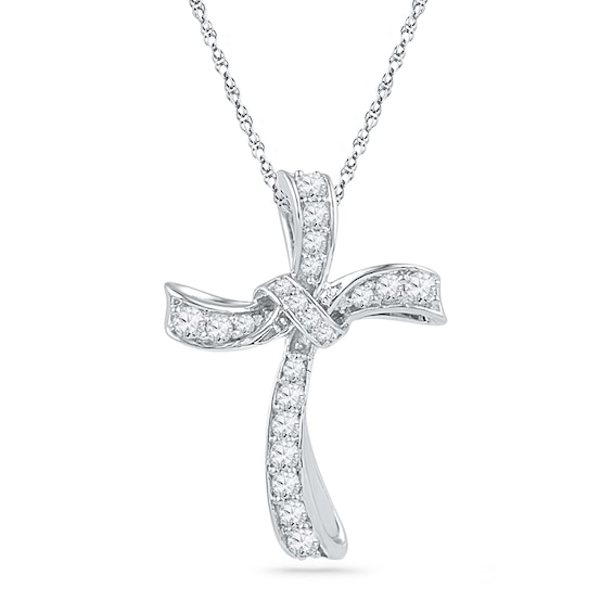 0.33 CT. T.W. Diamond Looping Cross Pendant in 10K White Gold