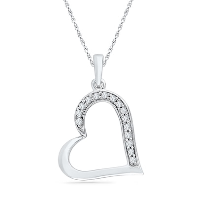 0.13 CT. T.W. Diamond Tilted Heart Pendant in 10K White Gold