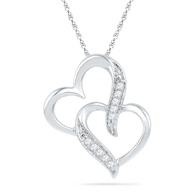 0.05 CT. T.W. Diamond Interlocking Hearts Pendant in 10K White Gold