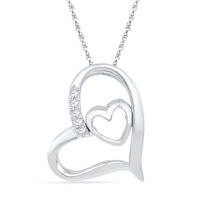 Diamond Accent Tilted Double Heart Pendant in 10K Gold