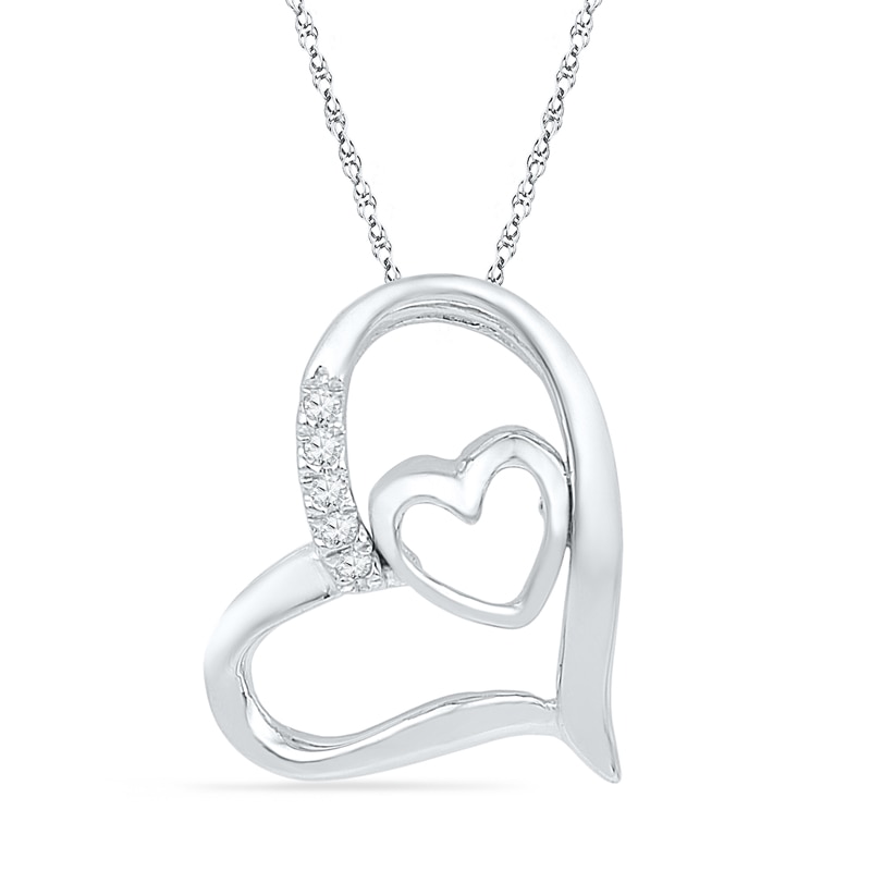 Diamond Accent Tilted Double Heart Pendant in 10K White Gold|Peoples Jewellers