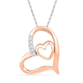 Diamond Accent Tilted Double Heart Pendant in 10K Rose Gold