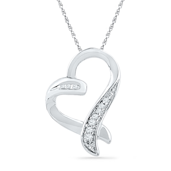 Diamond Accent Tilted Heart Pendant in 10K Gold