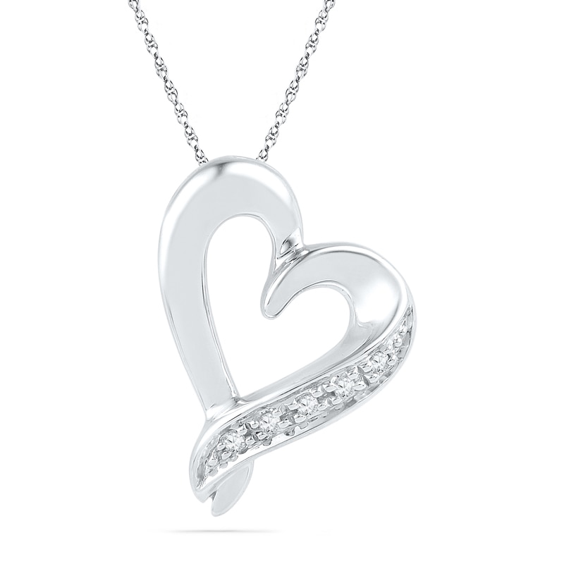 Diamond Accent Tilted Heart Pendant in 10K White Gold | Peoples Jewellers