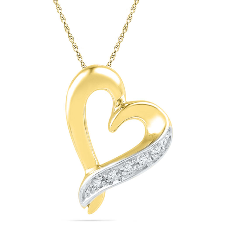 Main Image 1 of Diamond Accent Tilted Heart Pendant in 10K Gold