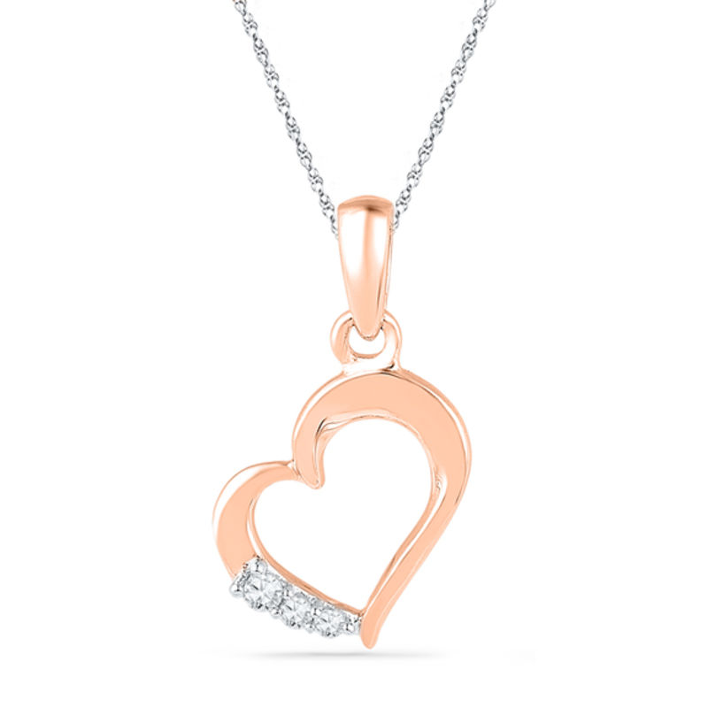 Diamond Accent Three Stone Tilted Heart Pendant in 10K Rose Gold|Peoples Jewellers