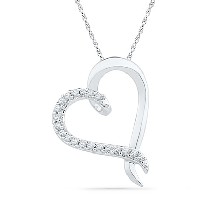 0.10 CT. T.W. Diamond Tilted Heart Pendant in 10K Gold