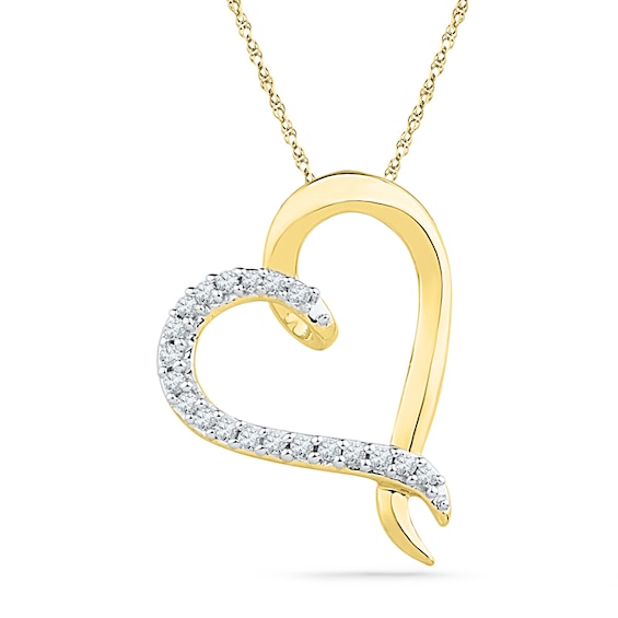 0.10 CT. T.W. Diamond Tilted Heart Pendant in 10K Gold