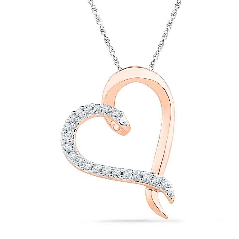 0.10 CT. T.W. Diamond Tilted Heart Pendant in 10K Rose Gold|Peoples Jewellers