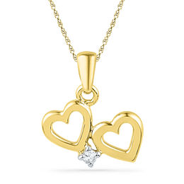 Diamond Accent Side by Side Hearts Pendant in 10K Gold