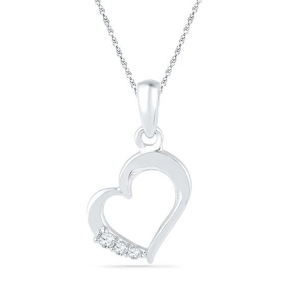 Diamond Accent Three Stone Tilted Heart Pendant in 10K Gold