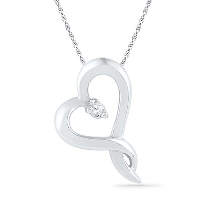 Diamond Accent Tilted Ribbon Heart Pendant in 10K White Gold