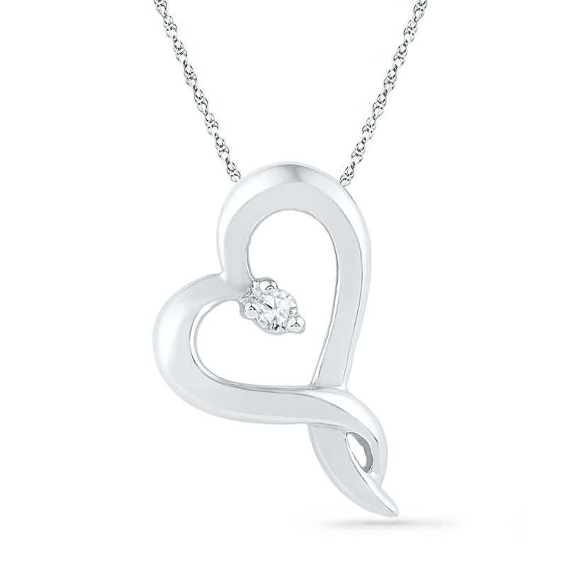 Diamond Accent Tilted Ribbon Heart Pendant in 10K White Gold|Peoples Jewellers