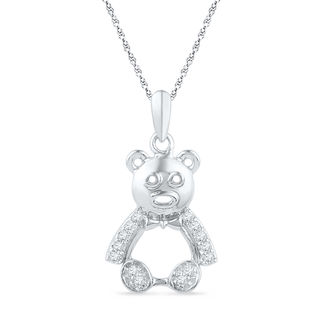 0.10 CT. T.W. Diamond Teddy Bear Pendant in Sterling Silver