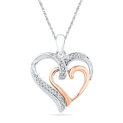 0.05 CT. T.W. Diamond Double Heart Pendant in Sterling Silver and 10K Rose Gold