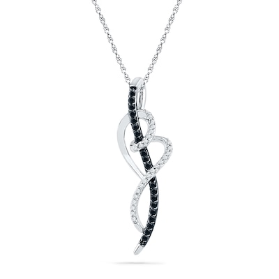 0.20 CT. T.W. Enhanced Black and White Diamond Looping Ribbon Heart Pendant in Sterling Silver