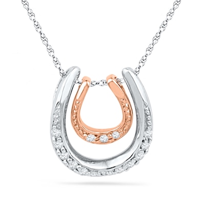 0.08 CT. T.W. Diamond Double Horseshoe Pendant in Sterling Silver and 10K Rose Gold