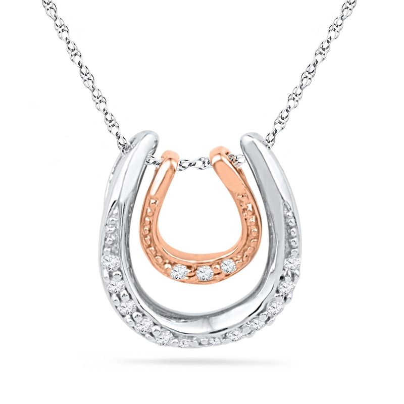 0.08 CT. T.W. Diamond Double Horseshoe Pendant in Sterling Silver and 10K Rose Gold|Peoples Jewellers