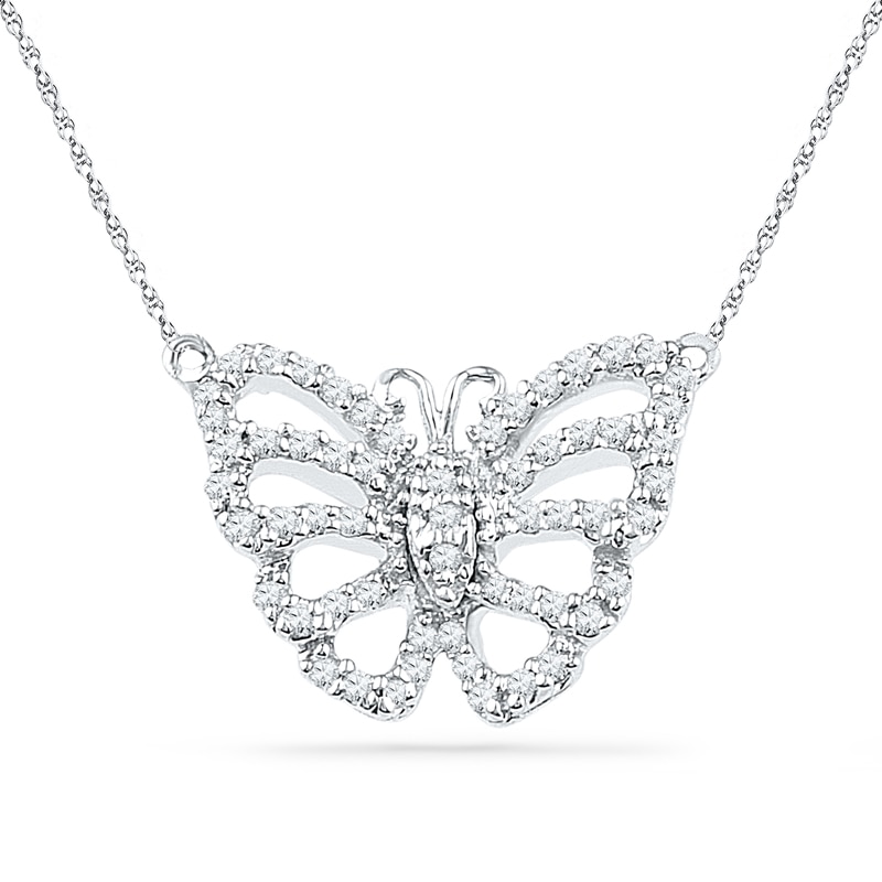 0.20 CT. T.W. Diamond Butterfly Necklace in Sterling Silver|Peoples Jewellers