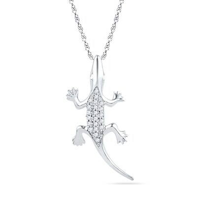 0.10 CT. T.W. Enhanced Black and White Diamond Lizard Pendant in Sterling Silver