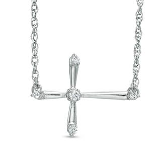 0.10 CT. T.W. Diamond Sideways Cross Necklace in Sterling Silver