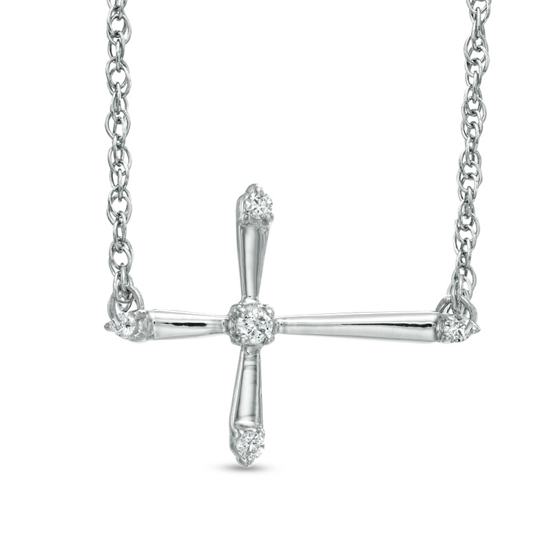 0.10 CT. T.W. Diamond Sideways Cross Necklace in Sterling Silver|Peoples Jewellers