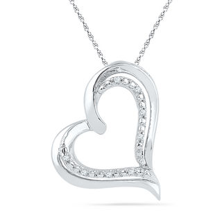 Diamond Accent Tilted Heart Pendant in Sterling Silver | Peoples Jewellers