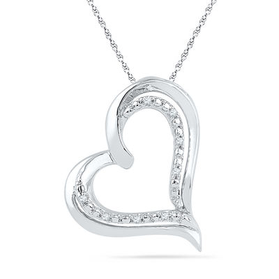 Diamond Accent Tilted Heart Pendant in Sterling Silver