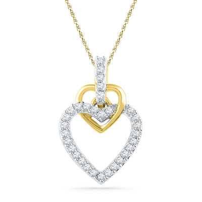 0.16 CT. T.W. Diamond Double Heart Pendant in 10K Gold