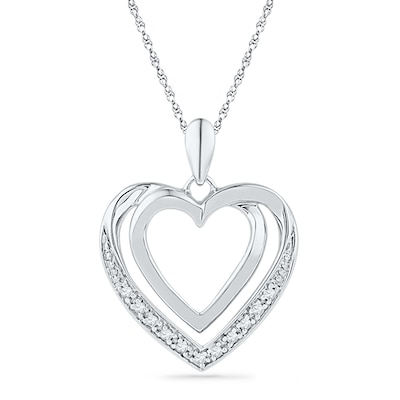 Diamond Accent Double Heart Pendant in Sterling Silver