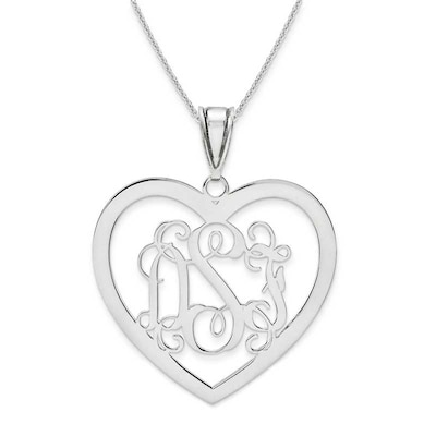 Monogram Heart Pendant in 14K White Gold (3 Initials)