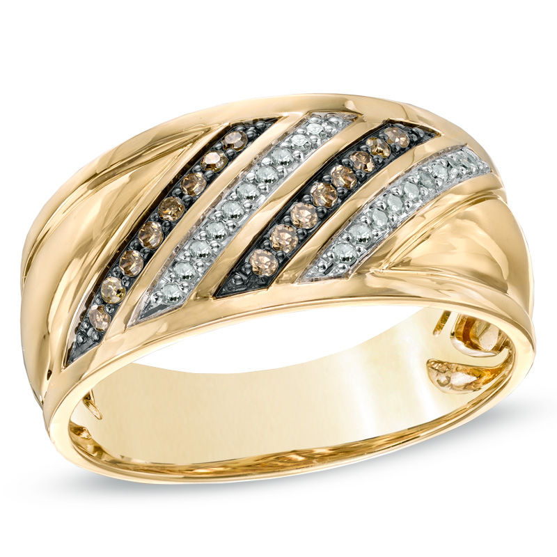 Men's 0.23 CT. T.W. Champagne and White Diamond Ring in 10K Gold