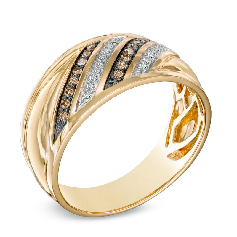 Men's 0.23 CT. T.W. Champagne and White Diamond Ring in 10K Gold