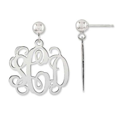 Monogram Drop Earrings in Sterling Silver (3 Initials)