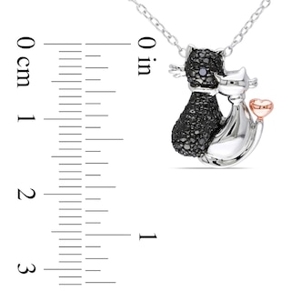 Black Diamond Accent Loving Cats Pendant in Two-Tone Sterling Silver with Beaded Black Rhodium