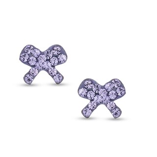 Child's Purple Crystal Bow Stud Earrings in 14K Gold