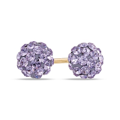 Purple Crystal Ball Stud Earrings in 14K Gold