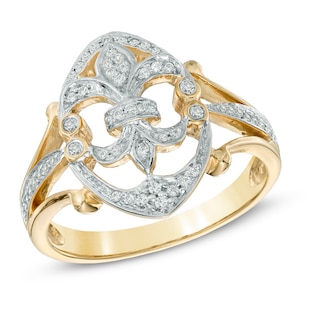 0.25 CT. T.W. Diamond Fleur-de-Lis Ring in Sterling Silver and 14K Gold Plate