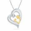 Thumbnail Image 0 of 0.20 CT. T.W. Diamond Tilted Motherly Love Heart Pendant in Sterling Silver and 14K Gold Plate