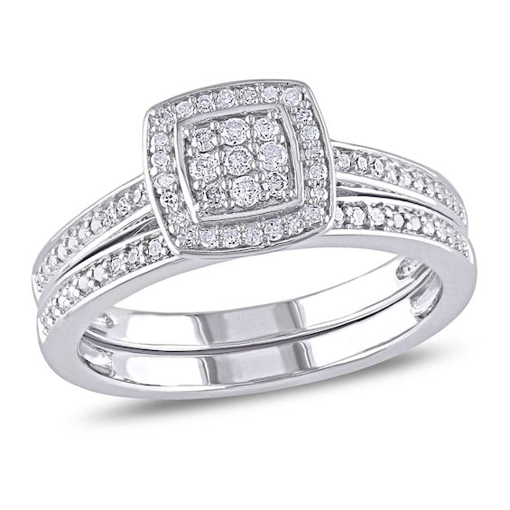 0.24 CT. T.W. Multi-Diamond Square Frame Bridal Set in Sterling Silver