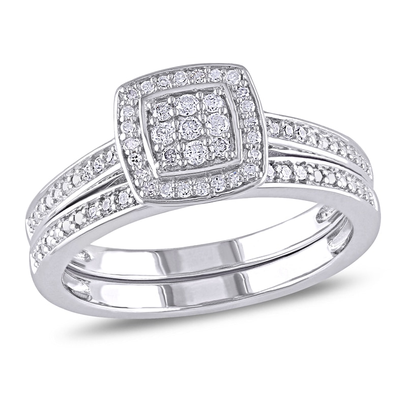 0.24 CT. T.W. Multi-Diamond Square Frame Bridal Set in Sterling Silver|Peoples Jewellers