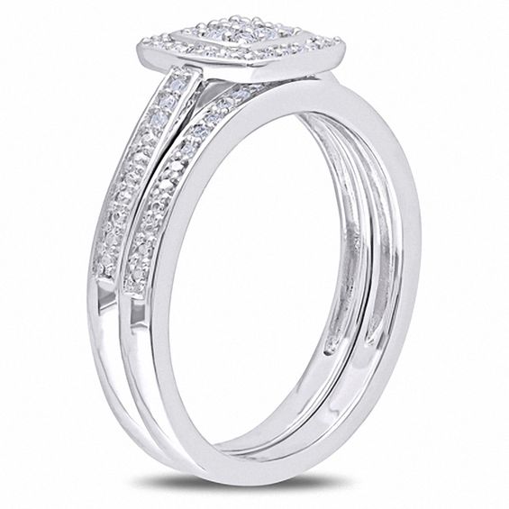 0.24 CT. T.W. Multi-Diamond Square Frame Bridal Set in Sterling Silver