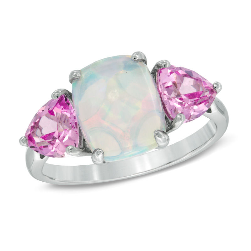 Cushion-Cut Lab-Created Opal and Pink Sapphire Ring in Sterling Silver|Peoples Jewellers