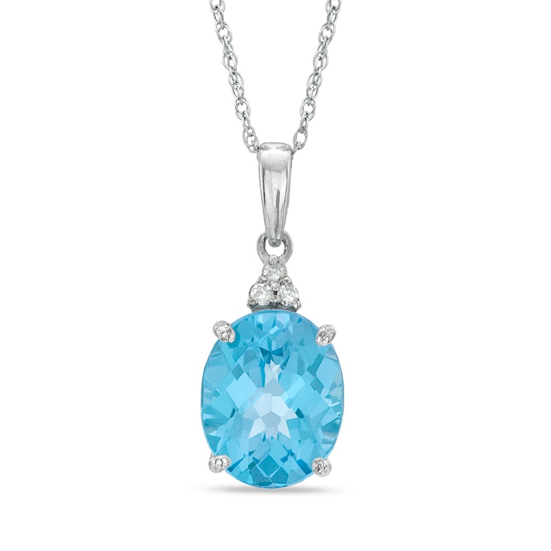 Oval Swiss Blue Topaz and Diamond Accent Pendant in 10K White Gold